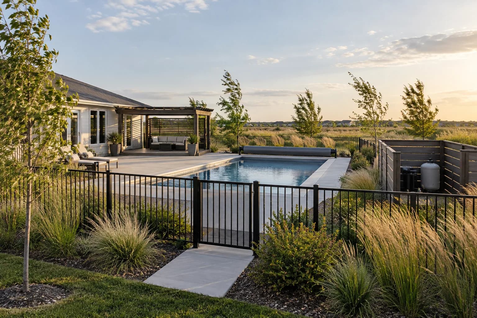 AI-generated plains and temperature-swing residential pool planning inspiration for Leavenworth, KS