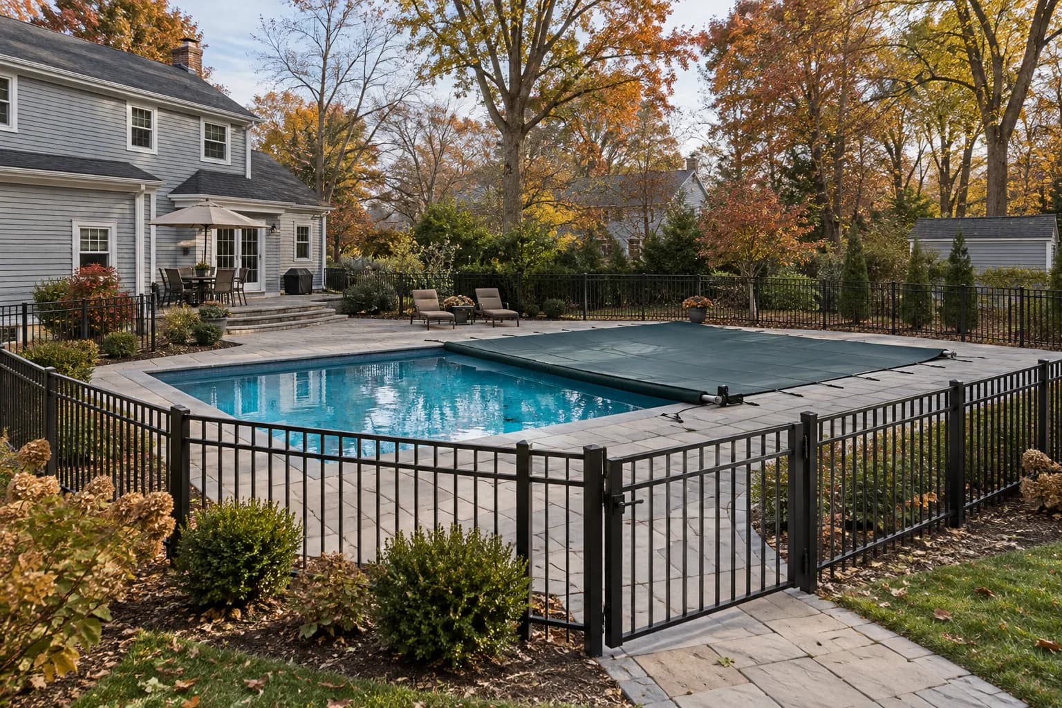 AI-generated Northeastern four-season residential pool planning inspiration for Exton, PA